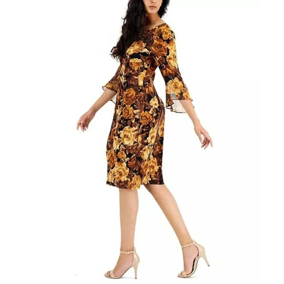 Connected Apparel Women Black Polyester Round Neck 3/4 Sleeves Wrap Dress Size 4 - Picture 1 of 11